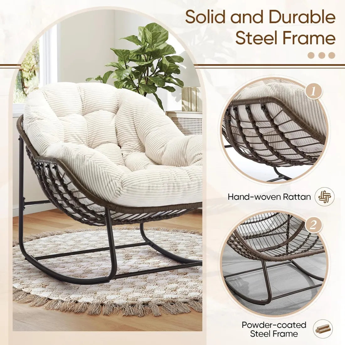 Read, Nap, & Unwind in Cloud-Like Comfort: Extra Wide Rocking Egg Chair with Deep Seat