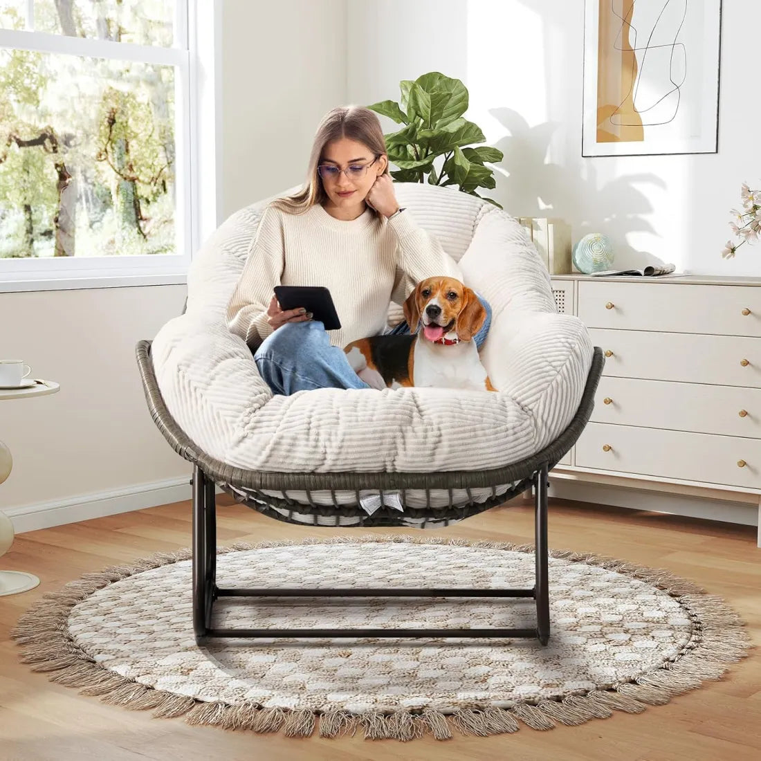 Read, Nap, & Unwind in Cloud-Like Comfort: Extra Wide Rocking Egg Chair with Deep Seat