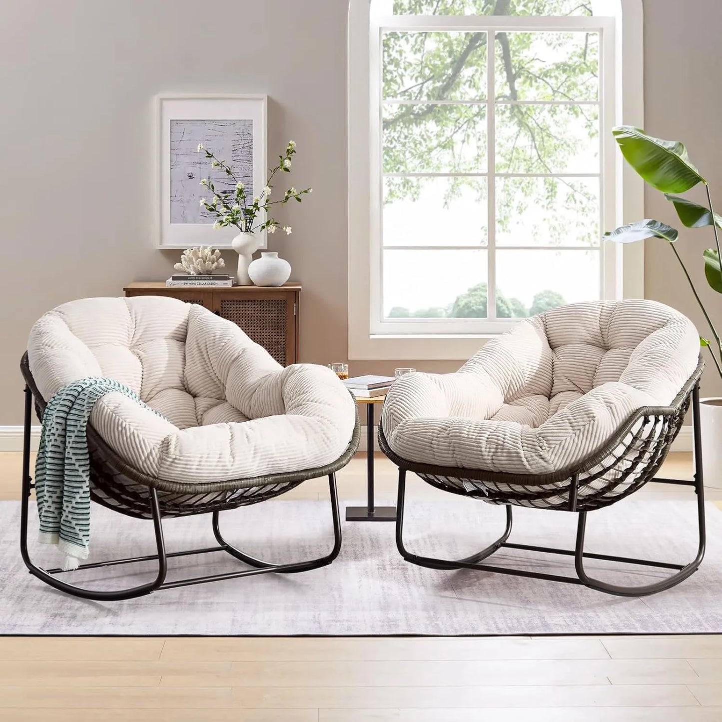 Read, Nap, & Unwind in Cloud-Like Comfort: Extra Wide Rocking Egg Chair with Deep Seat