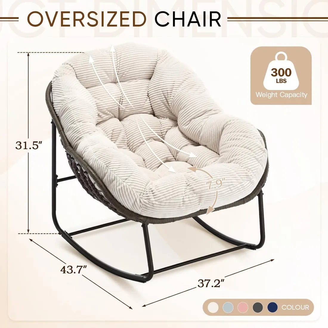 Read, Nap, & Unwind in Cloud-Like Comfort: Extra Wide Rocking Egg Chair with Deep Seat