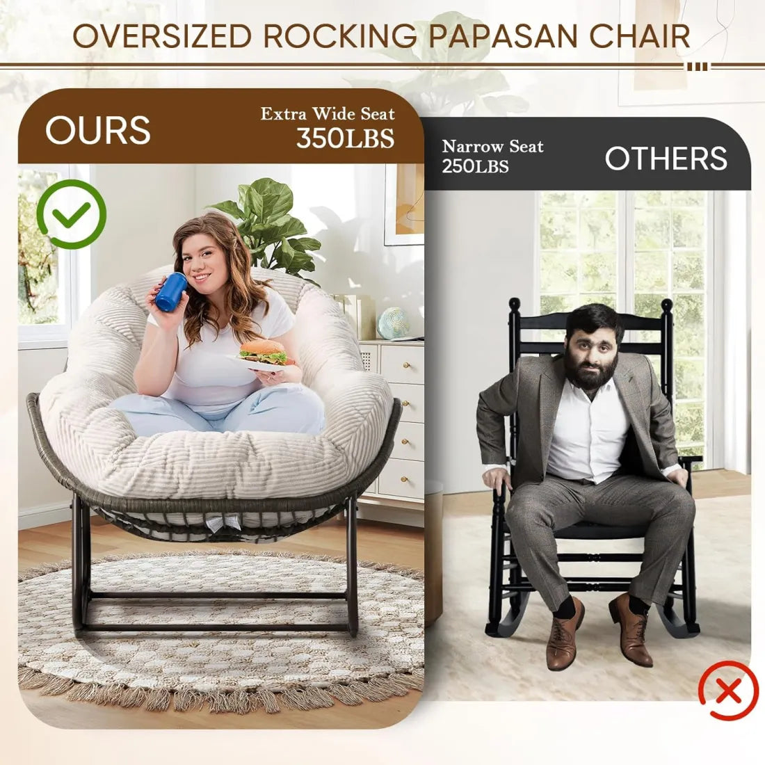 Read, Nap, & Unwind in Cloud-Like Comfort: Extra Wide Rocking Egg Chair with Deep Seat