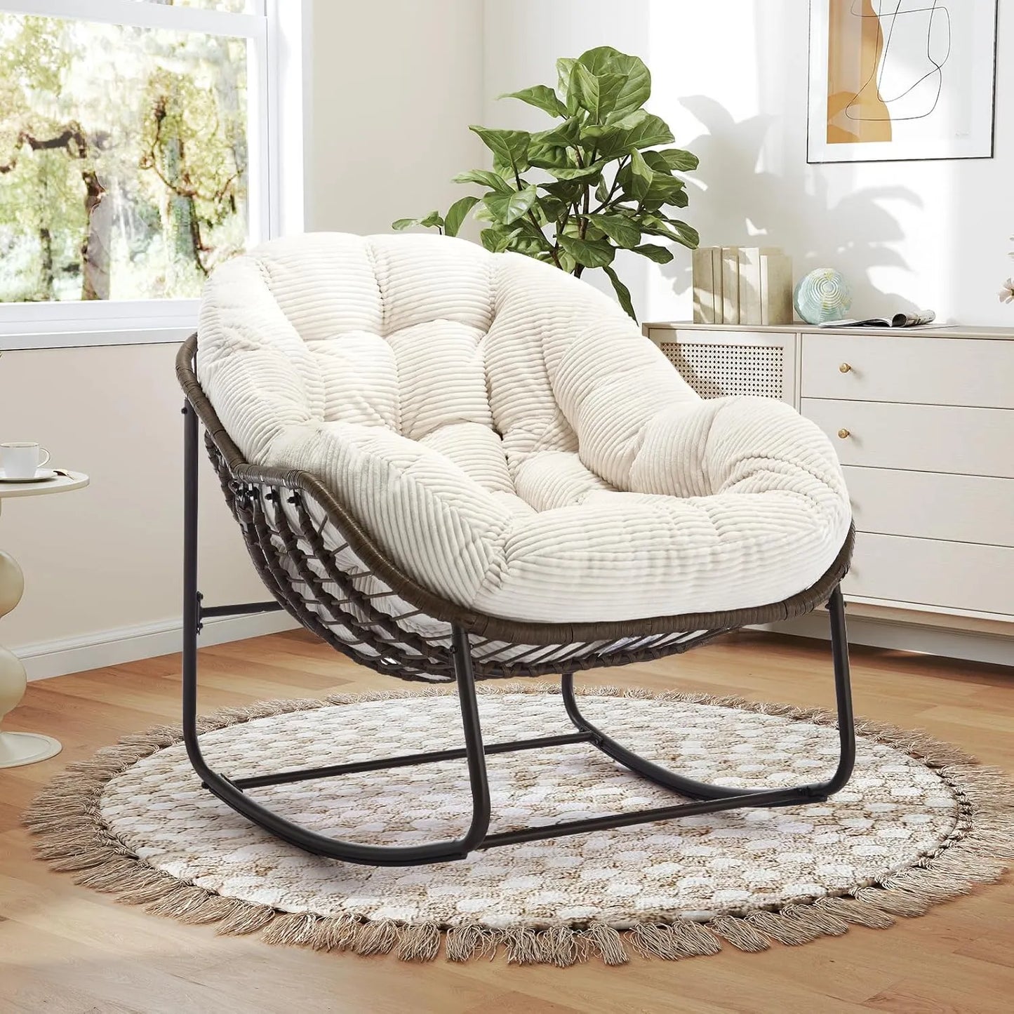 Read, Nap, & Unwind in Cloud-Like Comfort: Extra Wide Rocking Egg Chair with Deep Seat