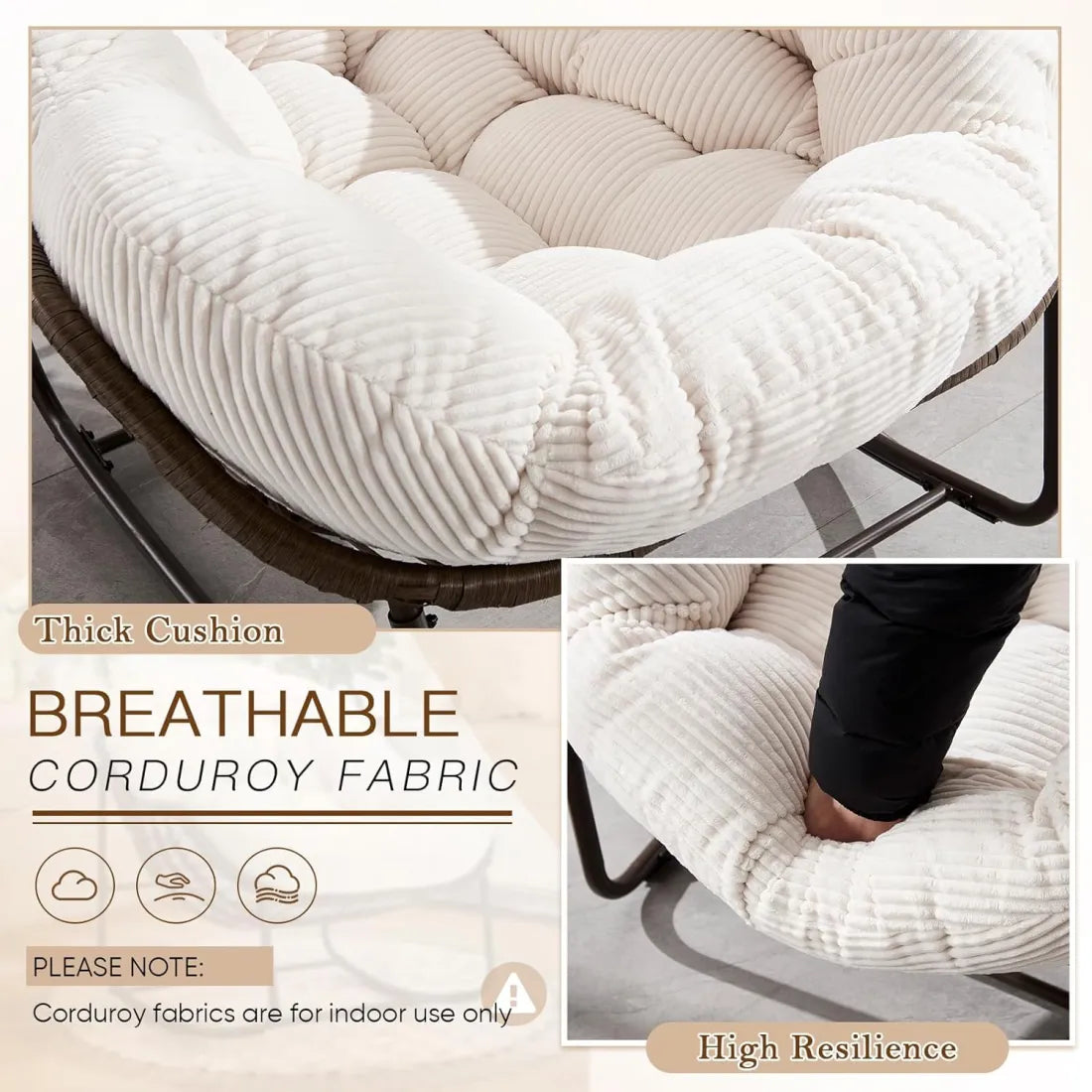 Read, Nap, & Unwind in Cloud-Like Comfort: Extra Wide Rocking Egg Chair with Deep Seat